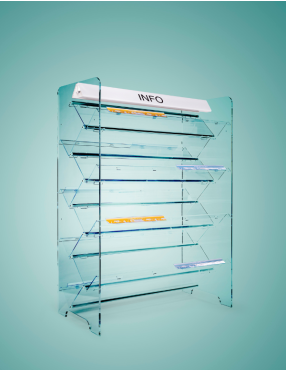 GO-PLEXI 4+4 piani inclinati con 2 vetrof. e portaprezzi